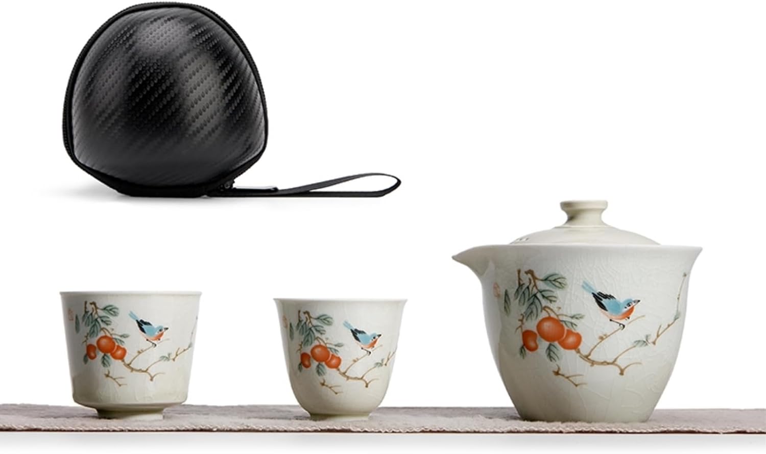 携帯型 茶器セット 二人前用 収納バッグ付 ティーセット 茶器揃い 急須セット 湯呑みセット 煎茶器セット 番茶器セット 煎茶道具 ティーポット ポータブル コンパクト 侘び寂び 和風 エレガント 持｜Libre777