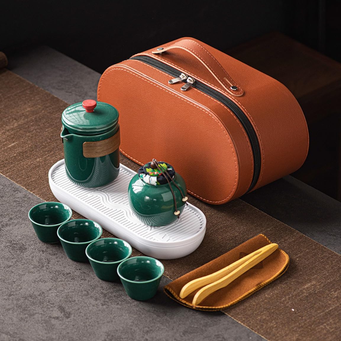 中国茶器セット 茶器セット 台湾茶器セット 旅行ティーセット 携帯用 旅行 収納バッグ付き 陶器 急須 カラー1 湯呑セット ティーセット 茶器 茶皿 茶器セット簡単1-3人用携帯 A 旅行/お出かけ｜Libre777