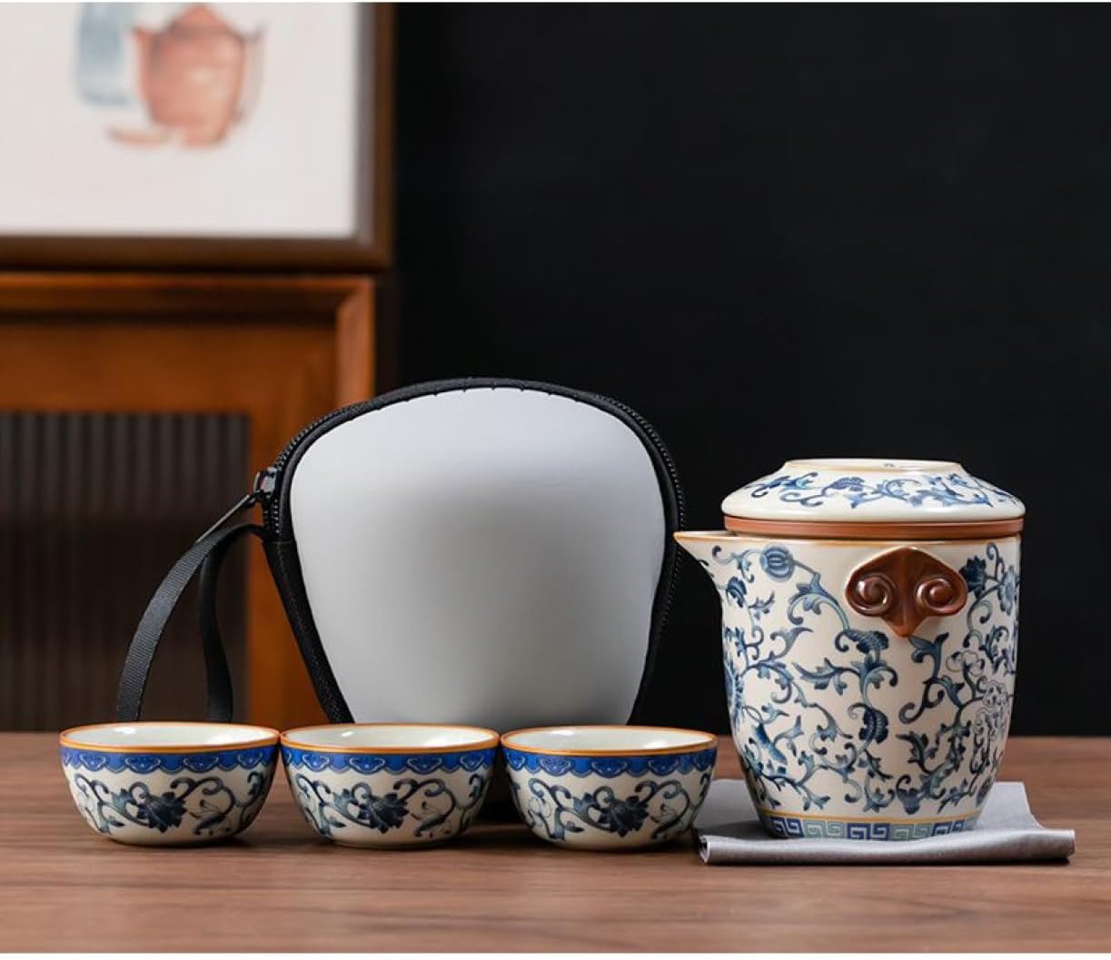中国茶器セット 茶器 茶具 磁器 カラー1 湯呑み 急須 セット 携帯 SET1 茶器 旅行ティーセット 茶の入れ 携帯用茶具 車載旅行茶器セット 収納バッグ付き おしゃれ 軽量 お出かけ用 旅行 お|Libre777