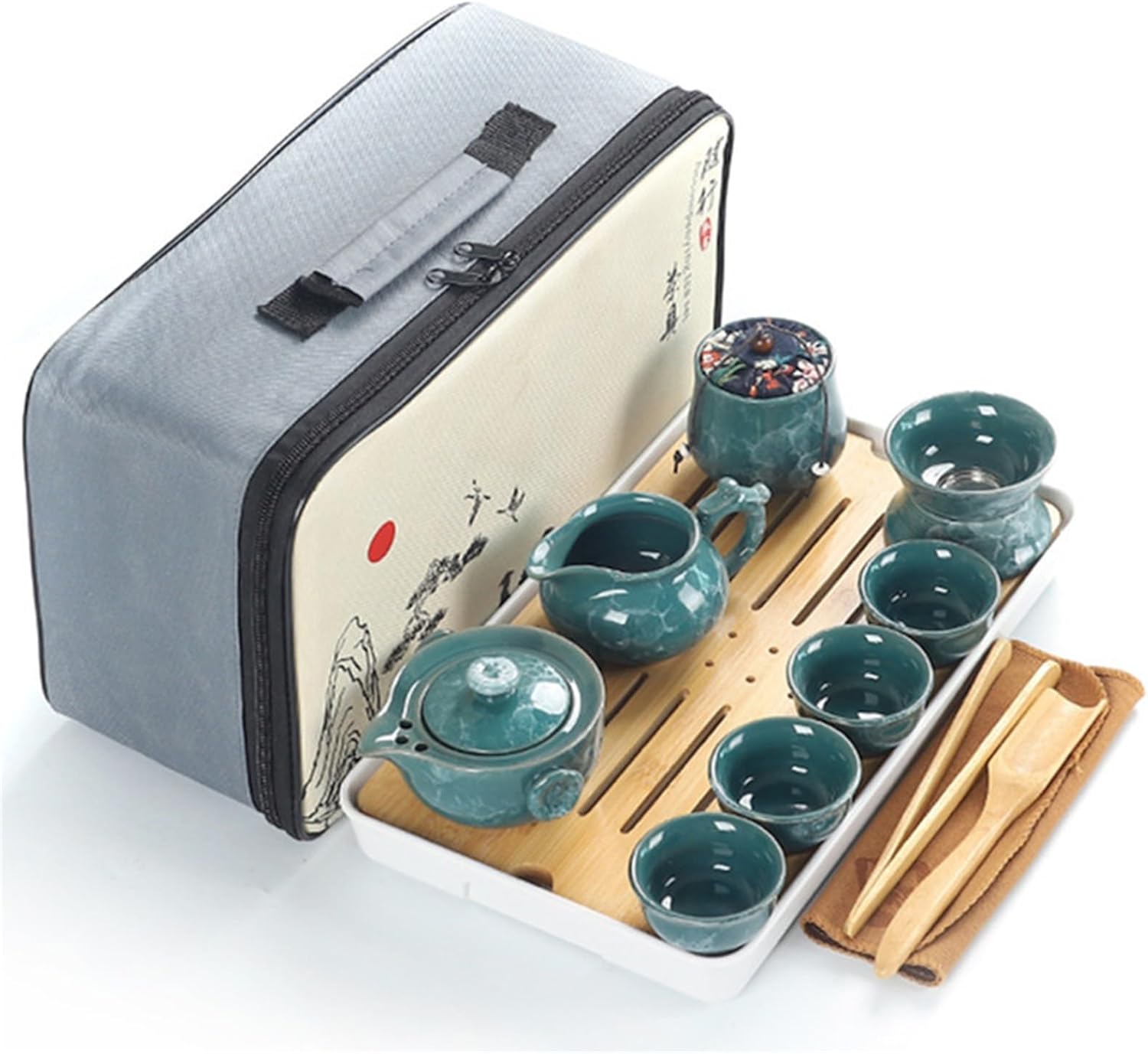 茶器 陶器製ティーセット セット 急須 湯呑みセット 茶器揃 陶磁茶具セット 茶器 茶皿 旅行ティーセット 中国茶セット ティーセット茶器乾燥ティートレー (F 13個セット)|Libre777
