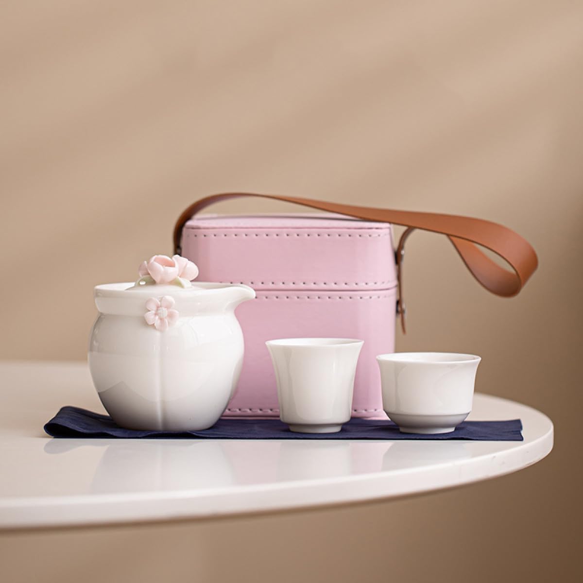 茶器 マグカップ 旅行ティーセット 中国茶器 急須 陶器 携帯用 旅行 収納バッグ付き カラー2 SET1 湯呑セット ティーセット 耐熱 保温 軽量 持ち運び便利 コンパクト かわいい 携帯用茶具|Libre777