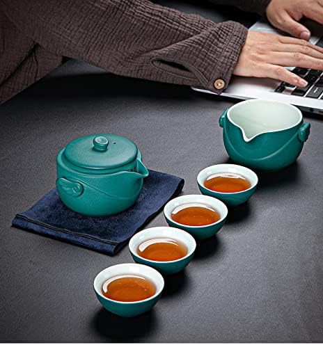 壷1点コップ4点 創意旅行カンフー茶器セットポータブルエクスプレスカップ車載アウトドア携帯お茶入れ茶器セット家庭用オフィスカンフー茶器セット (緑色 6)|Libre777