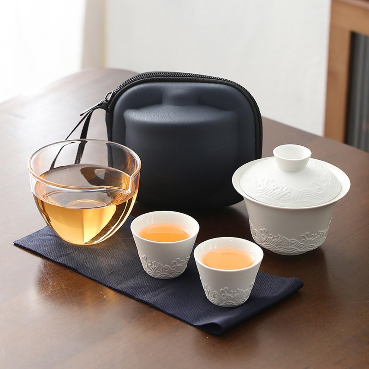 茶器セット 旅行ティーセット 急須セット ホワイト1 茶器 和風 携帯急須 set1 中国茶 台湾茶 収納バッグ付き 陶器湯呑みセット コンパクト お出かけ用 収納バッグ付き陶器湯呑みセット アウトド|Libre777