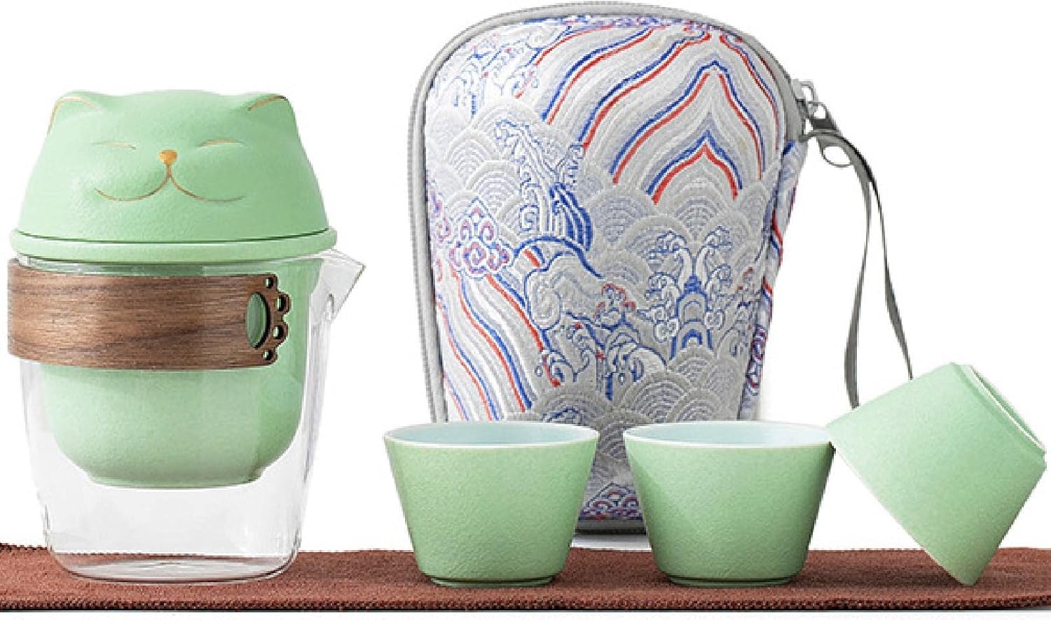 茶器セット 旅行ティーセット 携帯用 旅行 収納バッグ付き 陶器 急須 湯呑セット ティーセット 茶器 茶皿 茶器乾燥ティートレー 茶器セット簡単1-3人用携帯 旅行/お出かけ用 中国茶 日本茶 紅茶｜Libre777