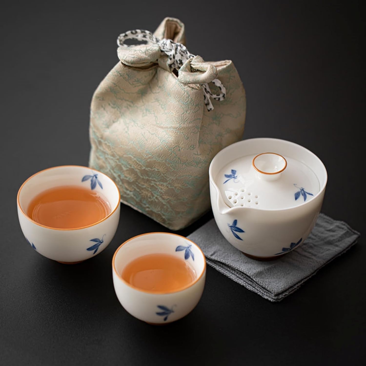 ティーセット 茶器セット 白磁 急須 湯呑みセット 携帯型 収納バッグ付 下絵付け 工夫茶器 煎茶器セット 番茶器セット 湯呑み ティーポット 湯飲み茶碗 茶碗 煎茶道具 茶器揃い 来客用 紅茶 緑茶｜Libre777