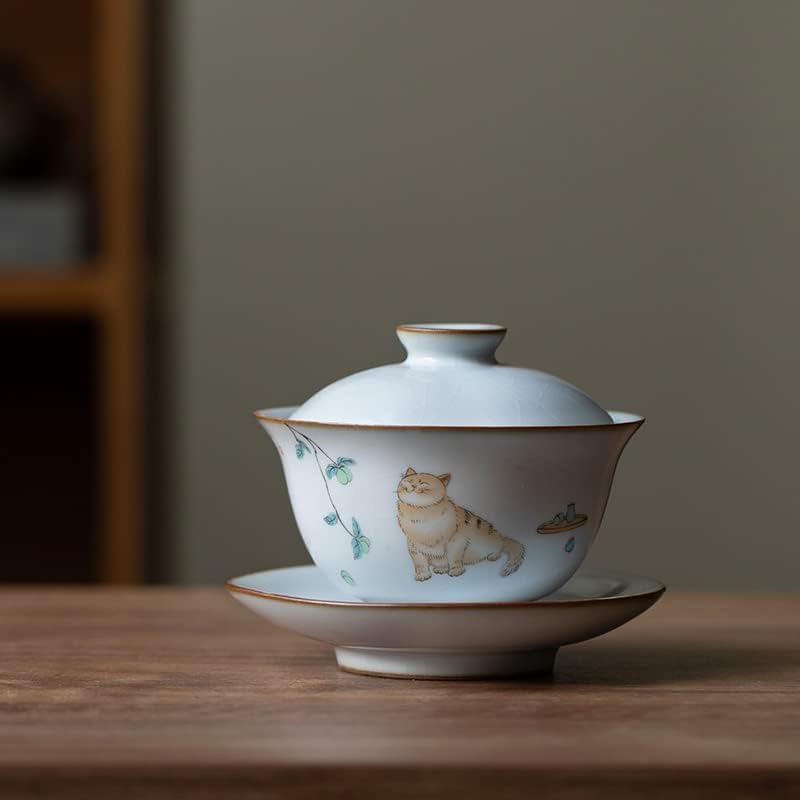 手?蓋碗 中国茶器セット 茶碗 中国の茶道具 蓋碗 手描きのセラミック 白磁の茶碗 (夏にゃん)｜Libre777