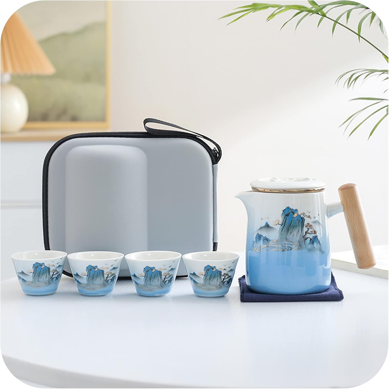 茶器セット 旅行ティーセット 携帯急須 セット おしゃれ ギフト 茶器 アンティーク 茶器セット 茶こし付き 茶器揃 中国茶 茶碗 旅行 収納バッグ付き 陶器湯呑みセット コンパクト｜Libre777