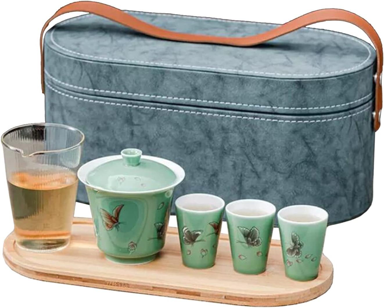 茶器仕かける ティーセット 旅するティーセット 持っていく急須 中国茶 中華民国茶 納める御徒面子付き添い人 瀬戸もの湯呑み仕かける かわき切る紅茶御盆 茶こし付き添い人 瀬戸もの 茶器仕かける 旅する茶具 中国茶道具 パウダーコンパクト お出かけ用 コーヒー・お茶用品-キッチン用品・食器・調理器具