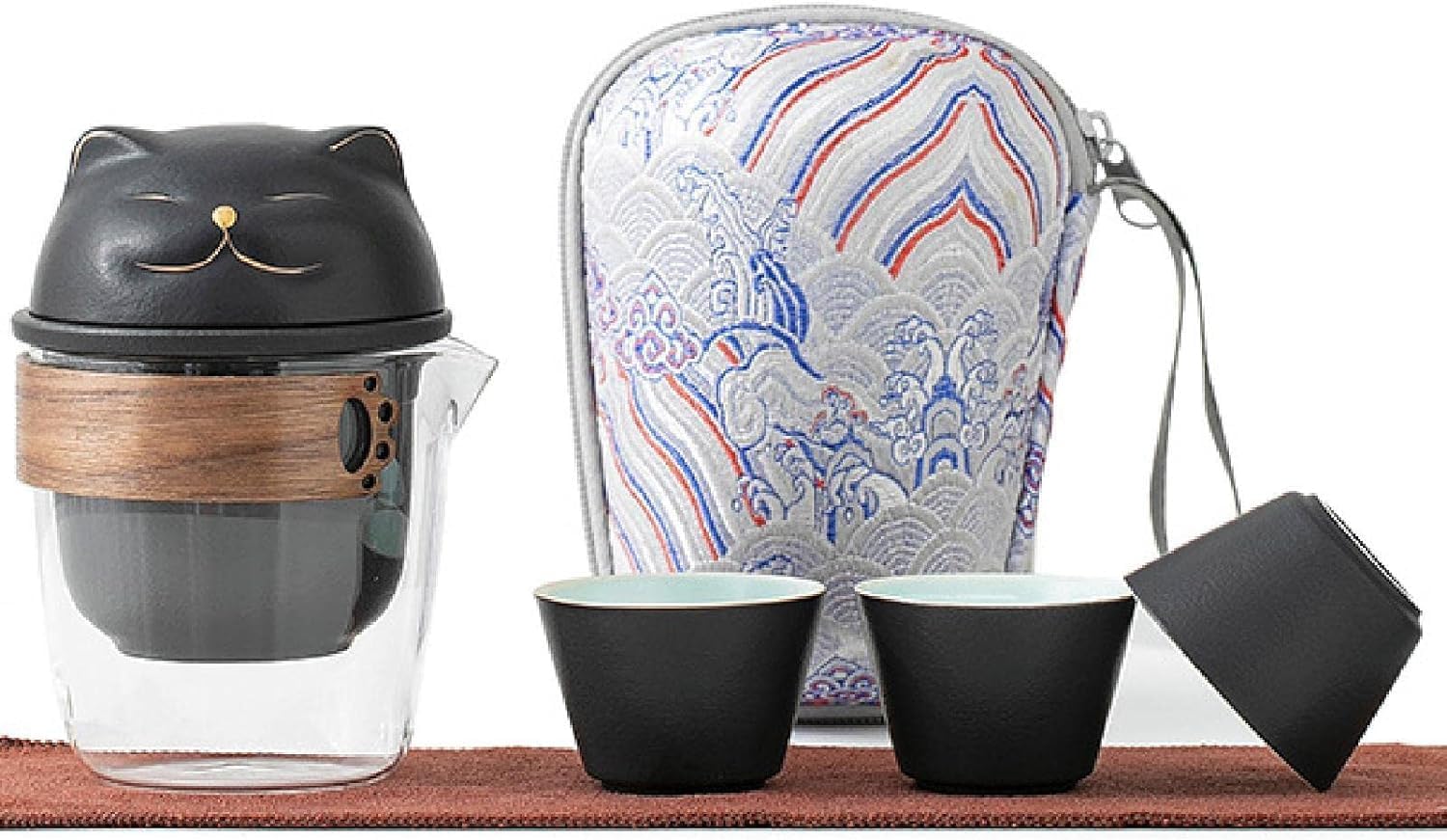 中国茶器セット 茶器セット 台湾茶器セット 旅行ティーセット 携帯用 旅行 収納バッグ付き 陶器 急須 湯呑セット ティーセット 茶器 茶皿 茶器乾燥ティートレー 茶器セット簡単1-3人用携帯 旅行/|Libre777