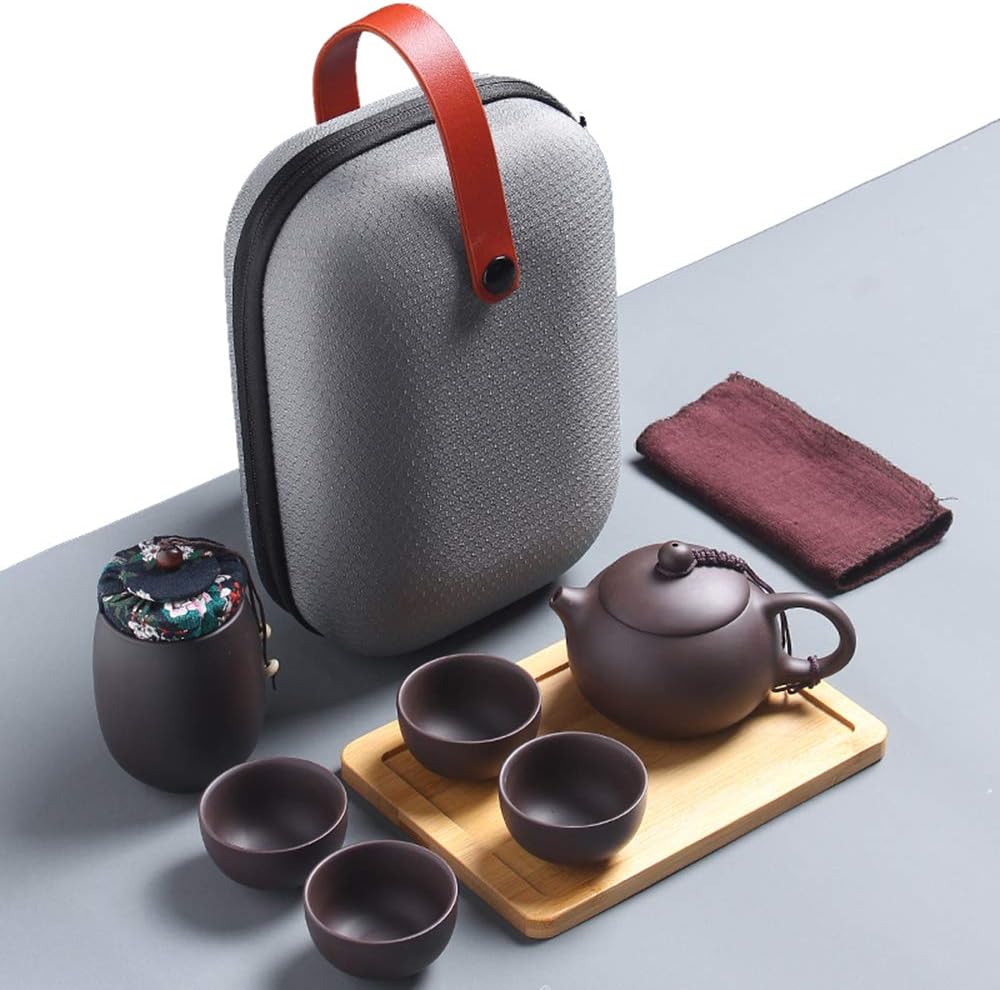 ティーセット 急須 湯呑みセット 急須 セット 番茶器セット 茶器 茶皿 茶器乾燥ティートレー 茶器揃 陶磁茶具セット 旅行 お出かけ用 収納バッグ付き 和風急須｜Libre777