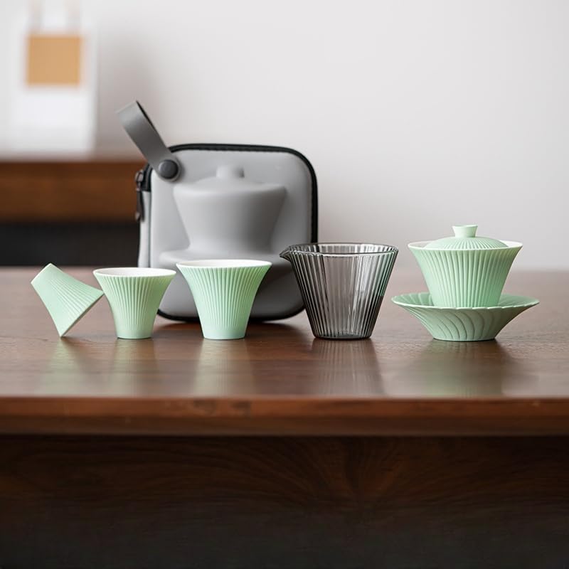 徳化焼 湯飲み 磁茶器 茶の入れ グラデーション フェアカップ 急須 茶の缶 ラベル用茶器セット 超コンパクト収納 アウトドアで美味しいお茶を簡単に 旅行/お出かけ用 中国茶ピクニック キャンプ 登山|Libre777