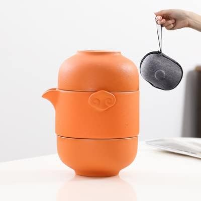 壷1点コップ2点 急須セット 旅行ティーセット茶具セット茶器セットプシンプルな 持ち運び便利セラミック 旅行茶器セット 急須快客杯(橙)｜Libre777