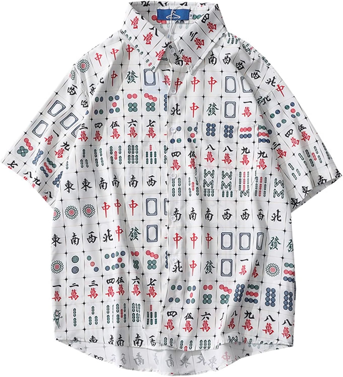 カジュアルシャツ サマーシャツ 麻雀柄シャツ メンズ カップルシャツ アロハシャツ 半袖 麻雀プリント 薄手 日焼け止め 原宿風 おしゃれ 総柄 五分丈 開襟シャツ ビーチ 速乾 吸汗 通気 軽い 花
