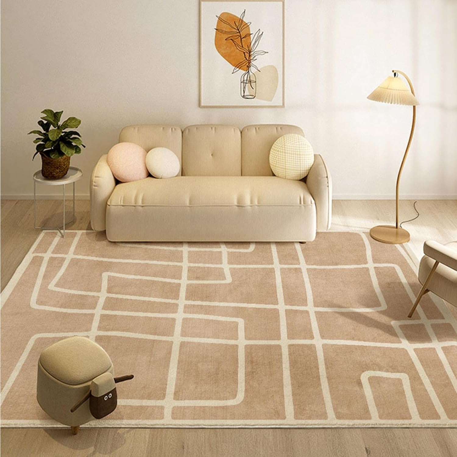 カーペット 40x60cm カーキ ラグマット 丸洗い モダン 幾何柄 床暖房対応 踏み心地良い 折り畳み すべり止め 吸水 耐摩耗性 防ダニ 防音 抗菌 防臭 じゅうたん 絨毯 長方形 インテリア|Libre777
