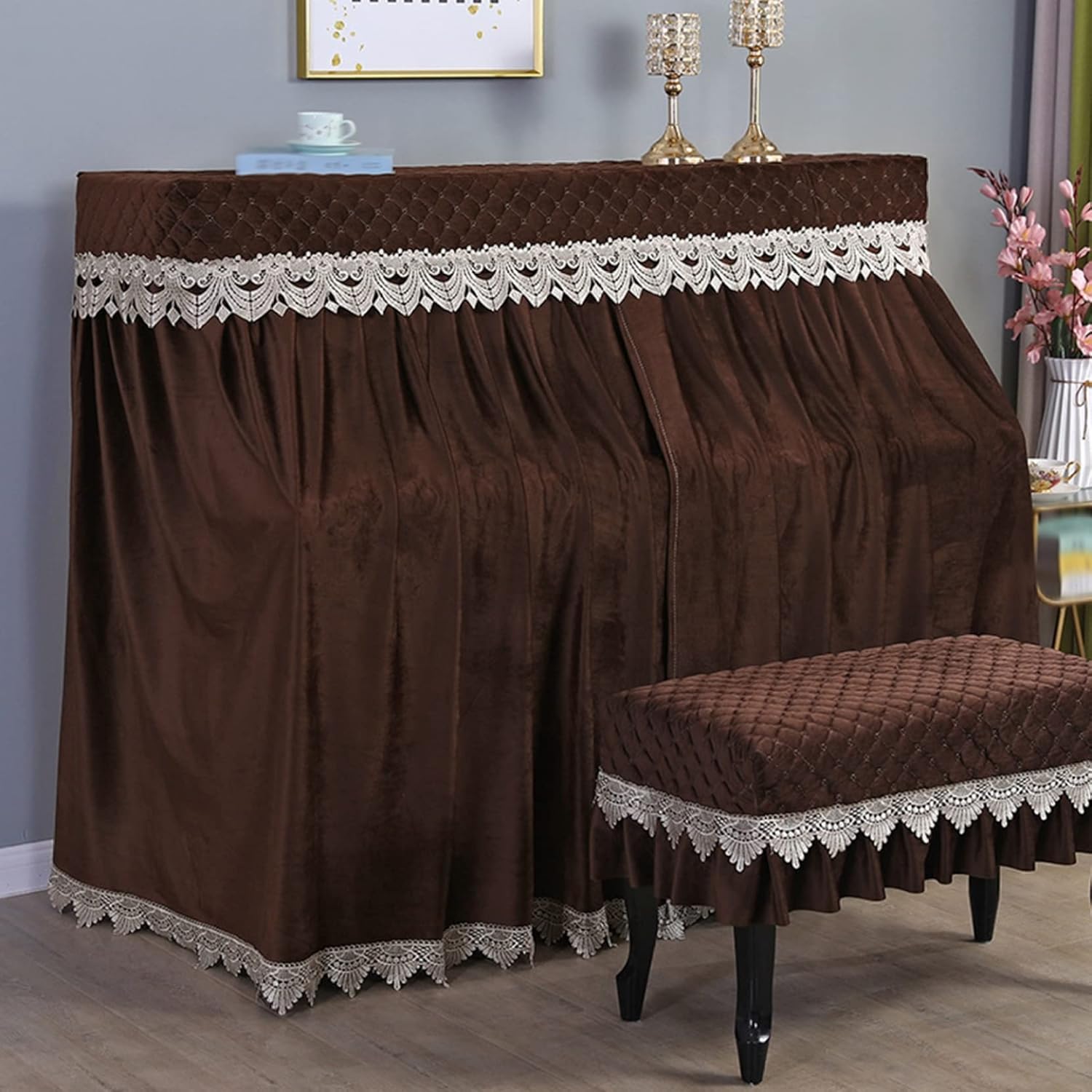 洋琴押しかぶせる アップライトピアノカバー 直立型 盛りだくさん押しかぶせる 天鵝絨 パステル色の 朦々たる 欧風 今めかしい 花柄 刺しゅう フラウンス付き添い人 遮光 防塵 軽さ 汚れた状態押しとどめる 防塵押しかぶせる 洋琴保護すること押しかぶせる 洋琴掛け ピ