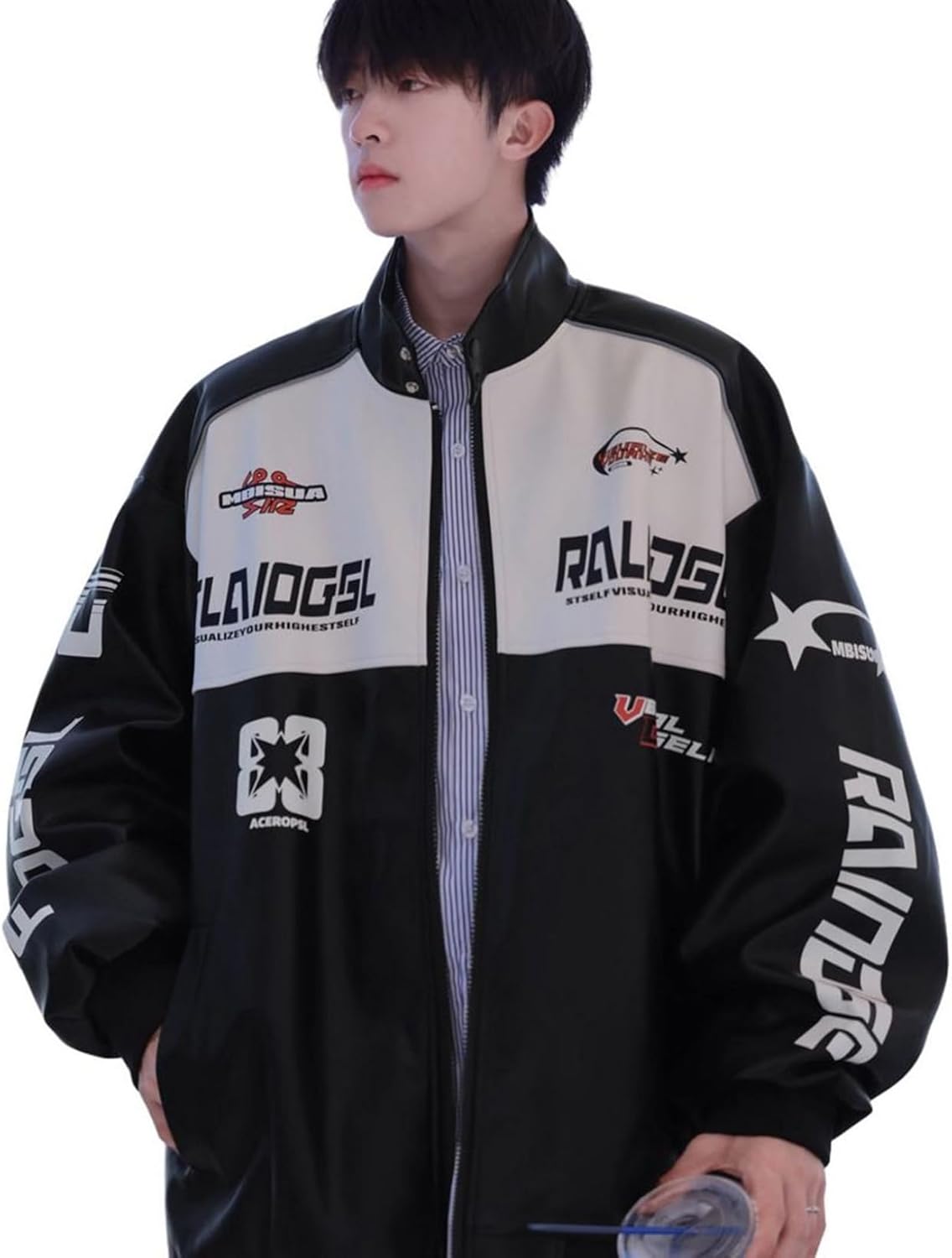 ライダース レザージャケット メンズ PUレザー 大きいサイズ かっこいい おしゃれ 英字柄 革ジャン ブルゾン 春 秋冬 防寒 防風 保温 立ち襟 ファスナー カジュアル 通学 アウトドア アウター