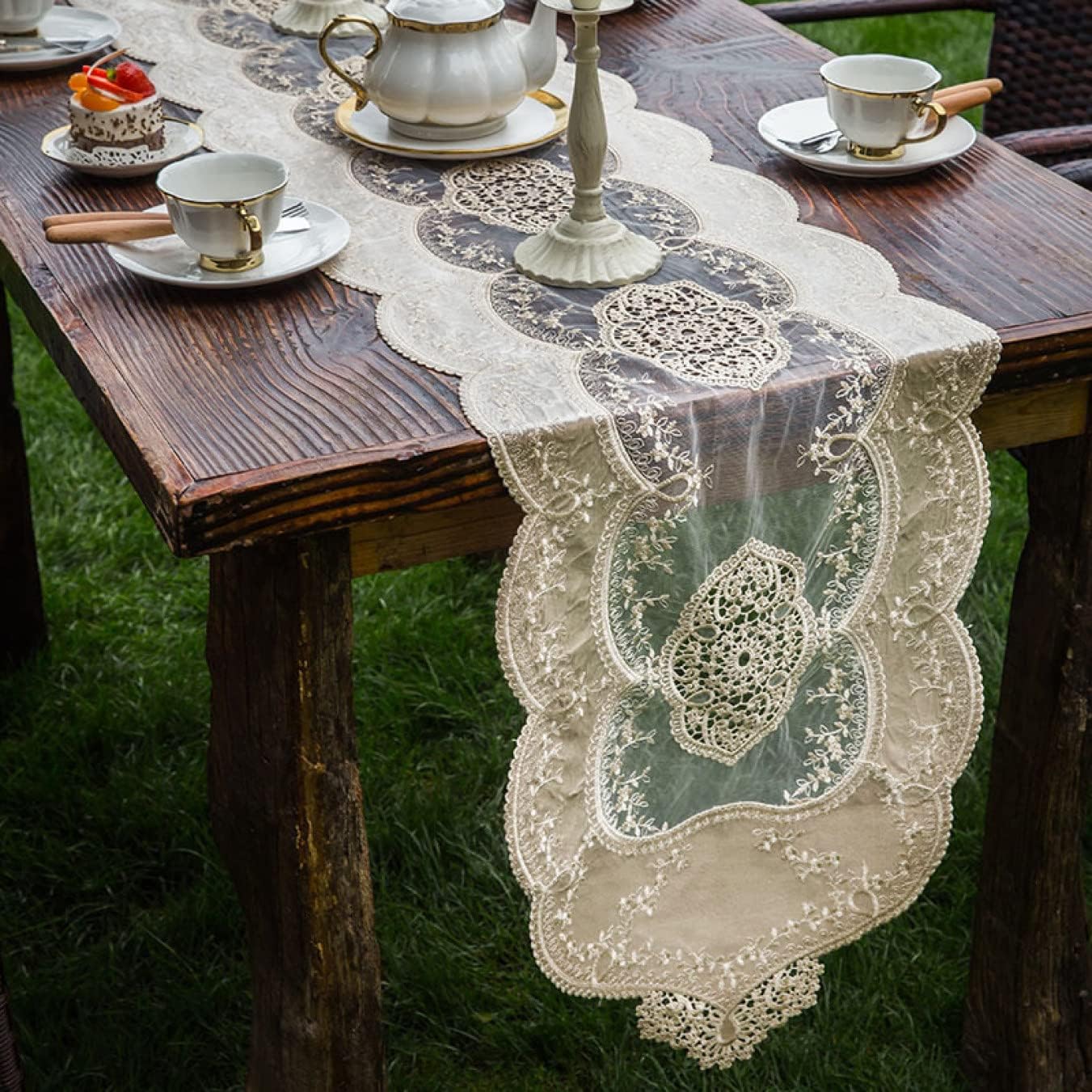 結婚式 テーブルランナー レース シャンパン オシャレテーブル テーブル 布 レーステーブルランナー アンティーク 刺繍 40*180CM ロング 欧風 テーブルカバー リビングルーム ホリデーパーテ｜Libre777