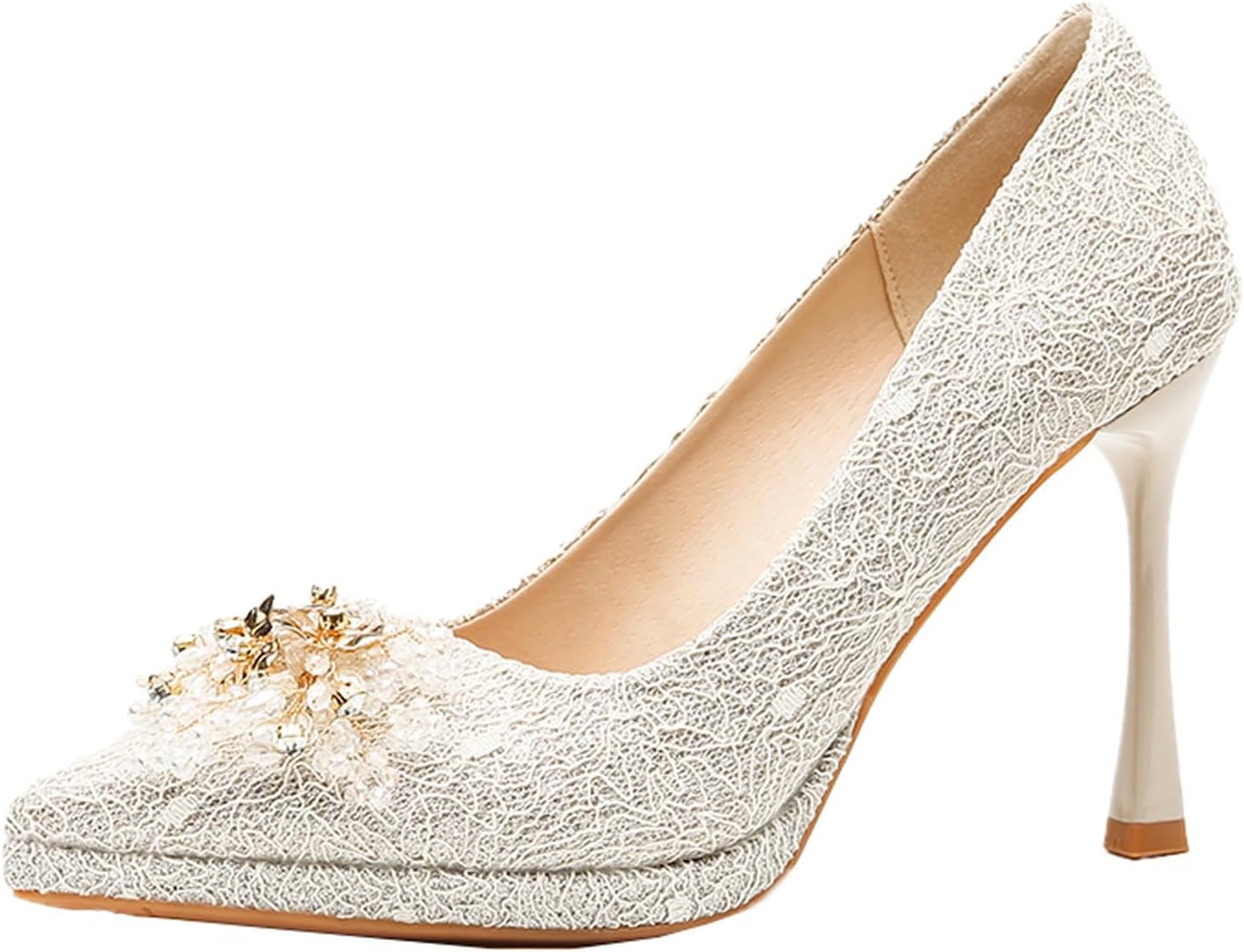 パンプス 結婚式 パール レース フラワー 花嫁 ウェディングシューズ レディース 厚底 ハイヒール 歩きやすい 痛くない ブライダル パーティー 披露宴 謝恩会 姫系 前厚 脚長 ポインテッドトゥ｜Libre777 9,587円