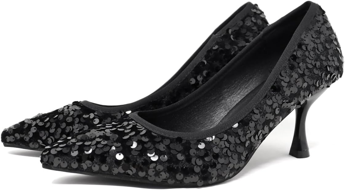 ヒールパンプス スパンコールパンプス 7.5cmヒール ポインテッドトゥ 1032 レディース