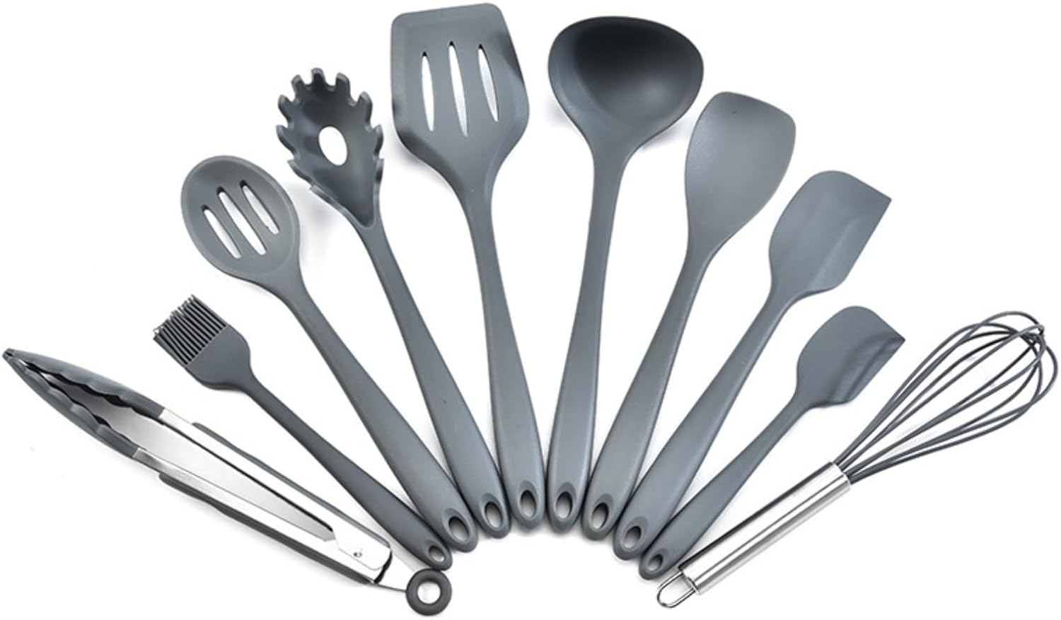 勝手もと物の具仕掛ける ケイ素樹脂 煮炊き物の具 製菓物の具 物の具10点仕掛ける飛球受け答え お滅多に無い 火箸 ヘラ 火箸 泡立て器 毛はらい 箆 パスタサーヴァー レードル ターナー 刀圭 (薄墨色) 調理器具-調理器具・製菓器具-キッチン用品・食器・調理器具