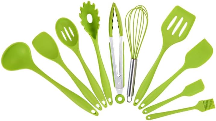 キッチンツールセット シリコン 調理器具 耐熱性製菓器具 ツール10点セットフライ返し おたま トング ヘラ トング 泡立て器 ブラシ スパチュラ ケーキ 泡立て器 調理道具 ベーキング (グリーン)