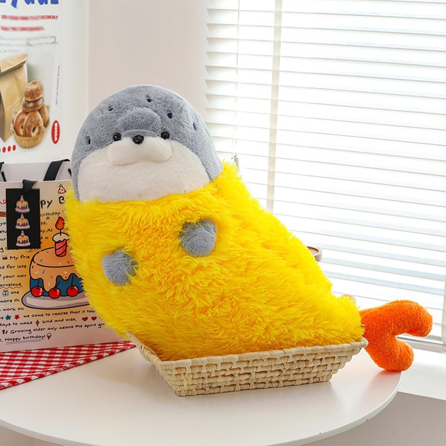 ぬいぐるみ エビフライアザラシ 縫いぐるみ 抱き枕 おもちゃ 萌え萌え 癒し系 ふわふわ かわいい PP綿 柔らかい 家族 友達 お祝い 誕生日 クリスマス 贈り物 グレー 70cm