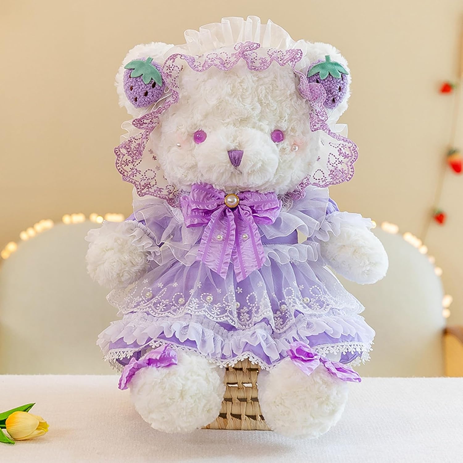 テディベア ぬいぐるみ 可愛い ロリータベアー 熊人形 縫いぐるみ ふわふわ 萌え萌え 癒し系 抱き枕 柔らかい 気持ちいい お祝い 誕生日 バレンタインデー プレゼント パープル 50cm｜Libre777