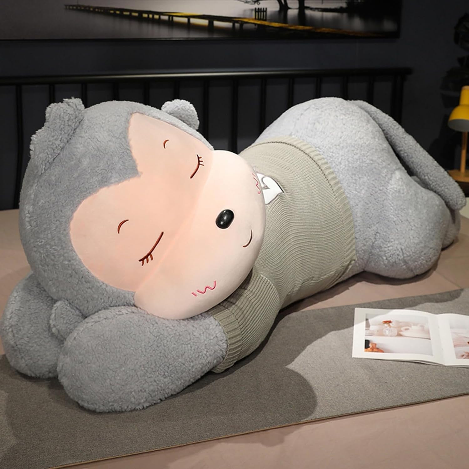 猿ぬいぐるみ 縫いぐるみ 抱き枕 おもちゃ 萌え萌え 癒し系 もこもこ 寝枕 可愛い セーター猿 PP綿 大きいサイズ 柔らかい 子供 大人 お祝い 誕生日 クリスマス ギフト グレー 100cm|Libre777
