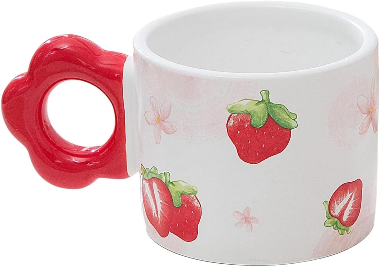 コーヒーカップ セラミック 可愛い いちご レッド マグカップ 保温 耐熱 耐冷 電子レンジ?食洗器対応 洗いやすい 食器 ティーカップ コーヒー お茶 牛乳 女性 記念日 クリスマス プレゼント た