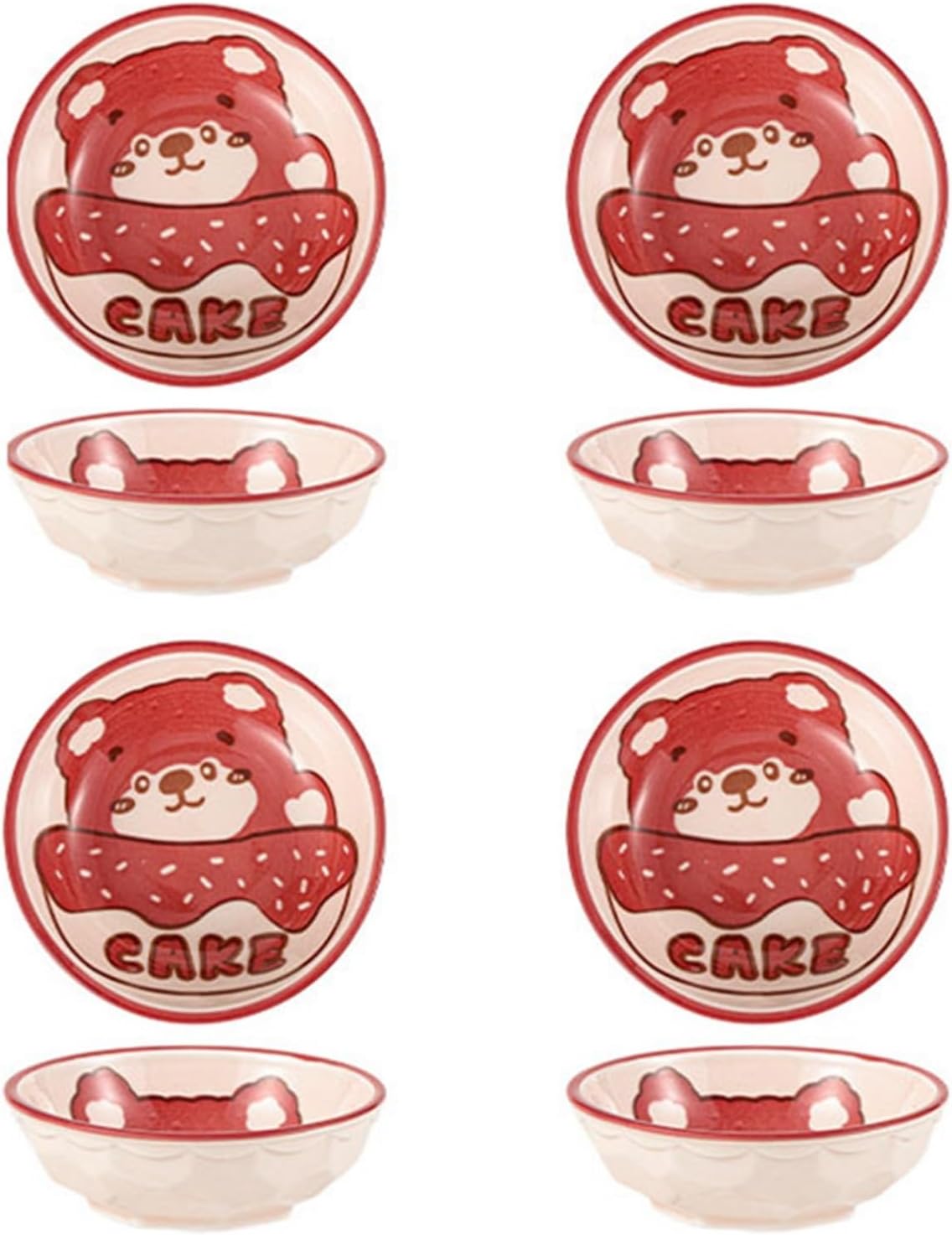 食器 お皿セット 碗セット レッド 熊柄 かわいい 2個セット 4個セット 1人暮らし ふたり暮らし プレート ボウル スープ サラダ クリームスープ 女性 子供 キッズ 電子レンジ対応 食洗機対応｜Libre777