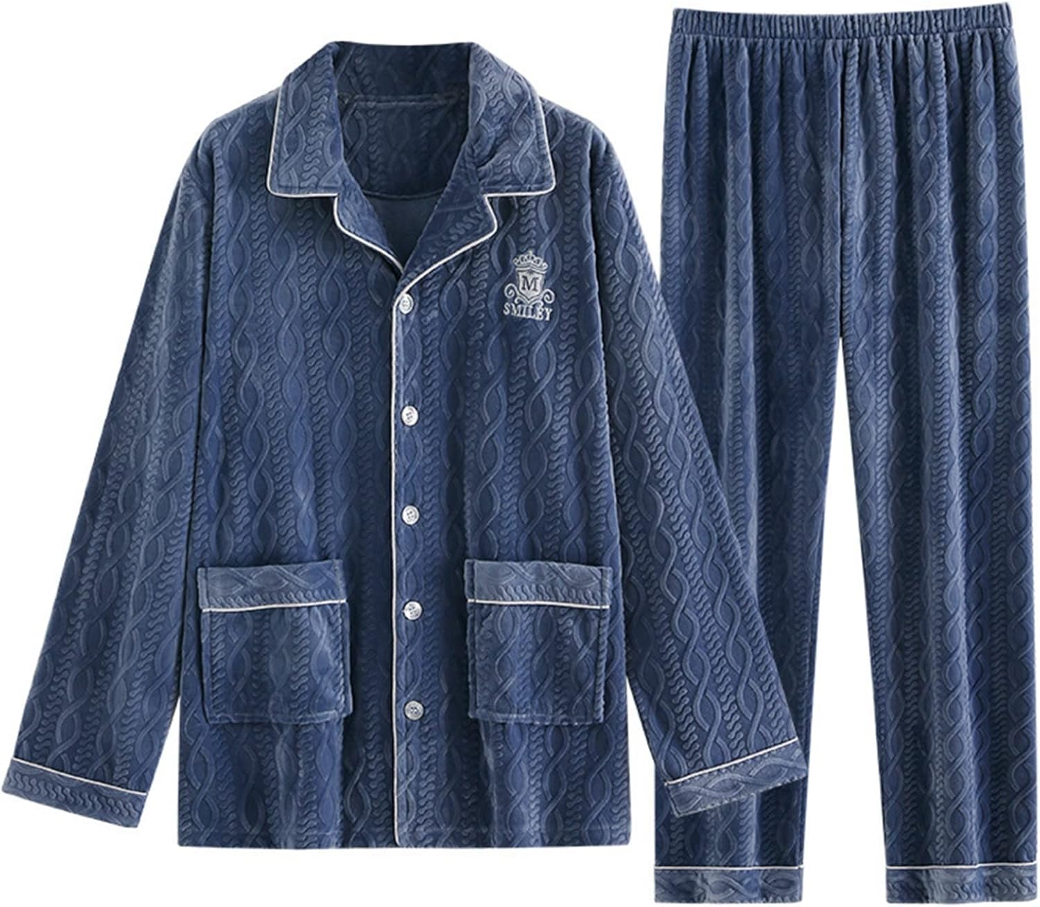 パジャマ メンズ 冬用 ルームウェア 厚手 寒さ対策 フランネル 家着 2点セット 前開き シンプル 上下セット 長袖 ロングパンツ 暖かい モコモコ ふんわり 肌に優しい 大きいサイズ ワイド カジ