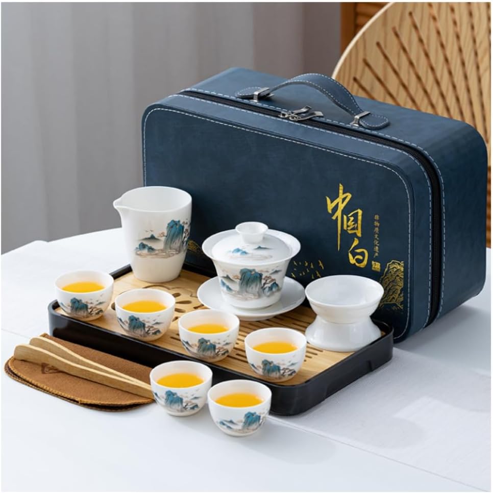 瀬戸もの製ティーセット 番茶器仕かける 急須 湯呑み仕かける 陶磁茶具仕かける 茶器 茶皿 旅するティーセット 中国茶仕かける 雅びやか見せ掛け 納める助けになる I7 コーヒー・お茶用品-茶道具・湯呑・急須-中国茶器