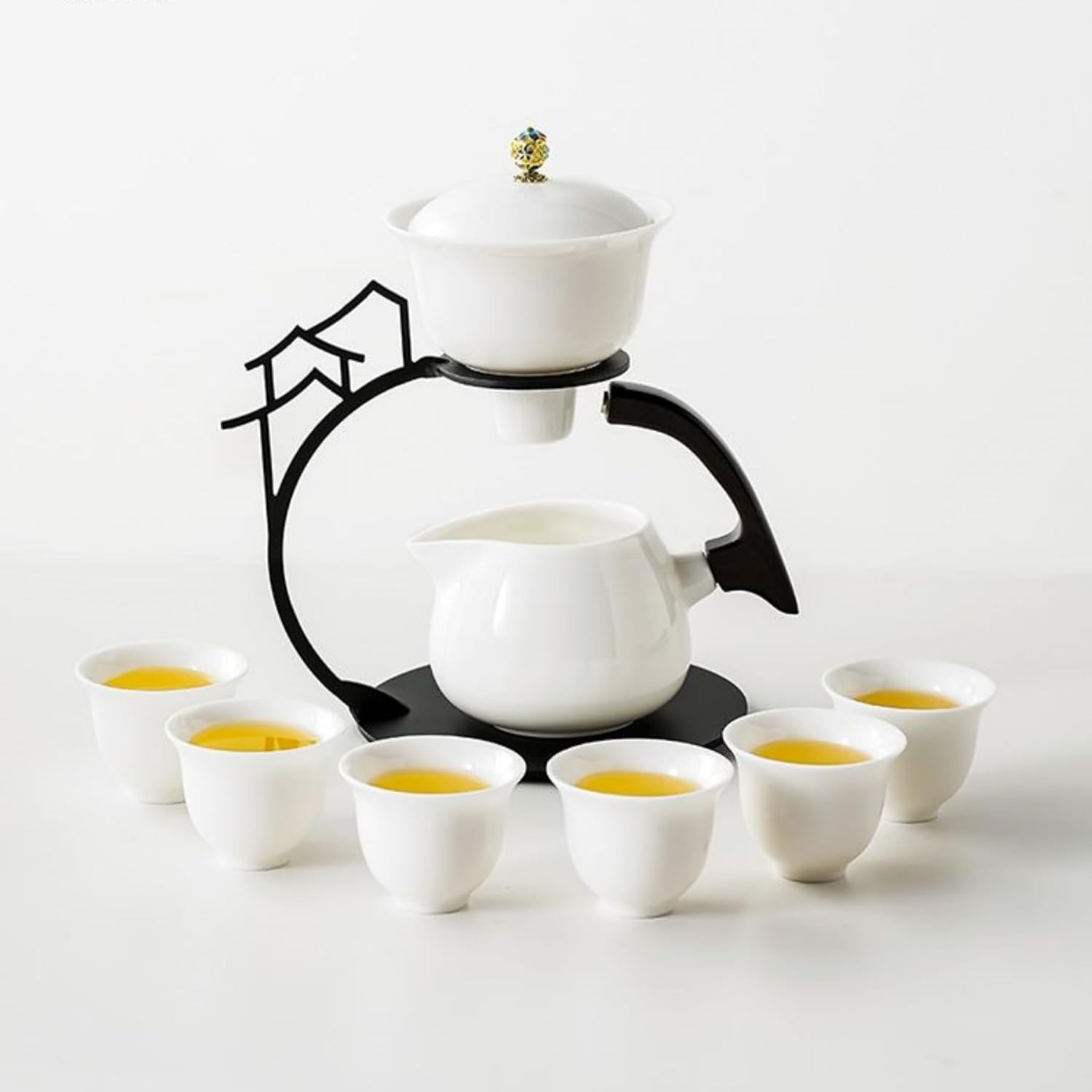ティーポット 急須 湯呑み セット 陶磁器 白磁 茶海 茶こし付き 湯冷まし 蓋碗 半自動ティーセット 湯飲み茶碗 中国茶器 おしゃれ 茶器セット 工夫茶器 業務用 来客用 家庭用 煎茶器セット 番茶｜Libre777