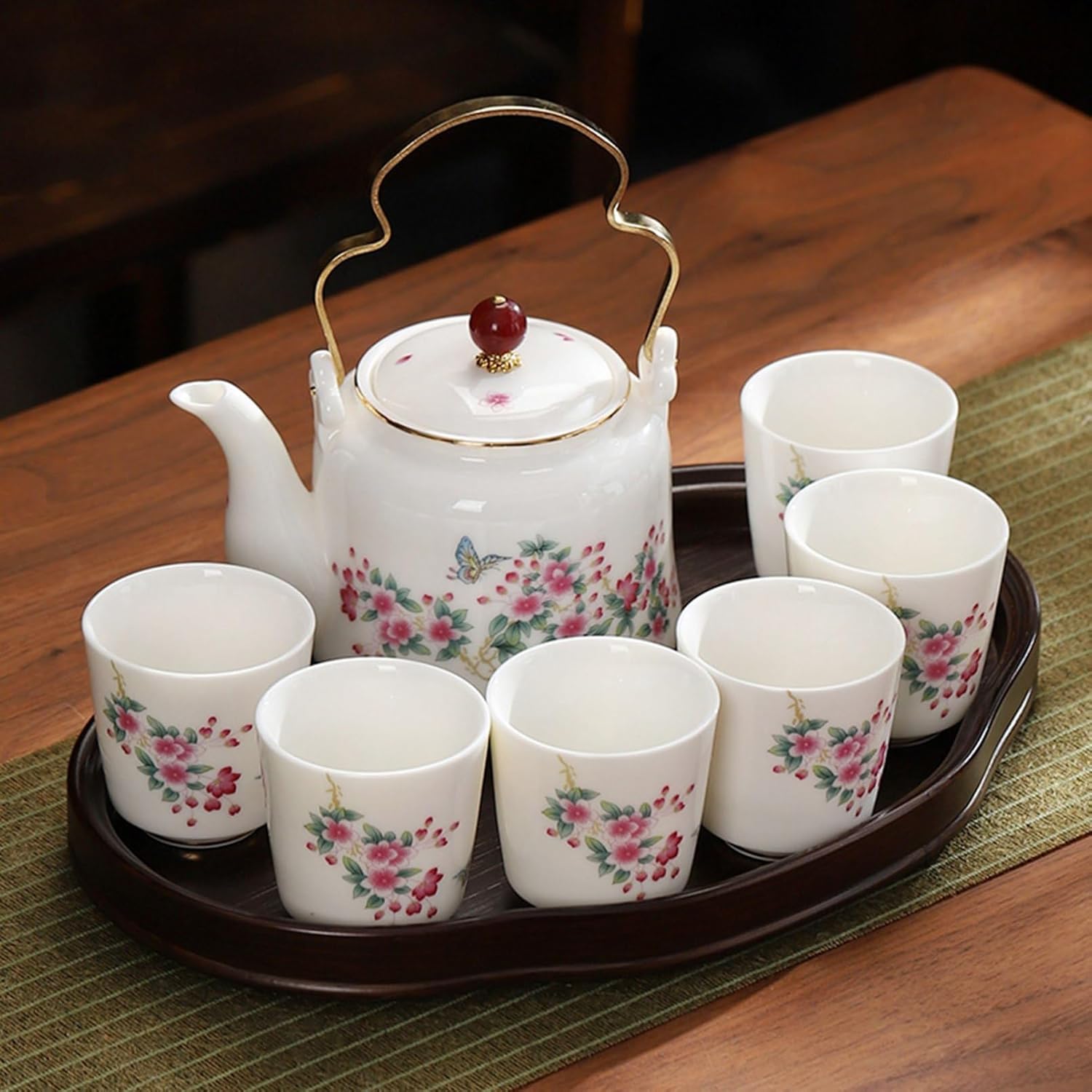 茶具セット 白玉 6客入 中国茶器セット ティーカップ 急須 茶器揃 茶盤 陶器 湯呑みセット 中国茶器セット ギフト包装 シンプル 旅行ティーセット 錆びない 軽量茶器 紅茶 ウーロン茶 お家 事務｜Libre777