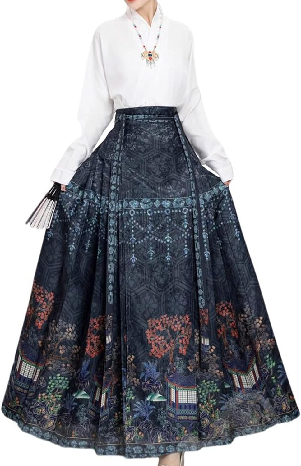 スカートスーツ レディース 上下 2点セット 中華風 セットアップ 春秋 S～XL 漢服 民族風 唐装 おしゃれ きれいめ 長袖 ロング丈 チャイナ服 ?面スカート cosplay 女性 シャツ&ラッ｜Libre777