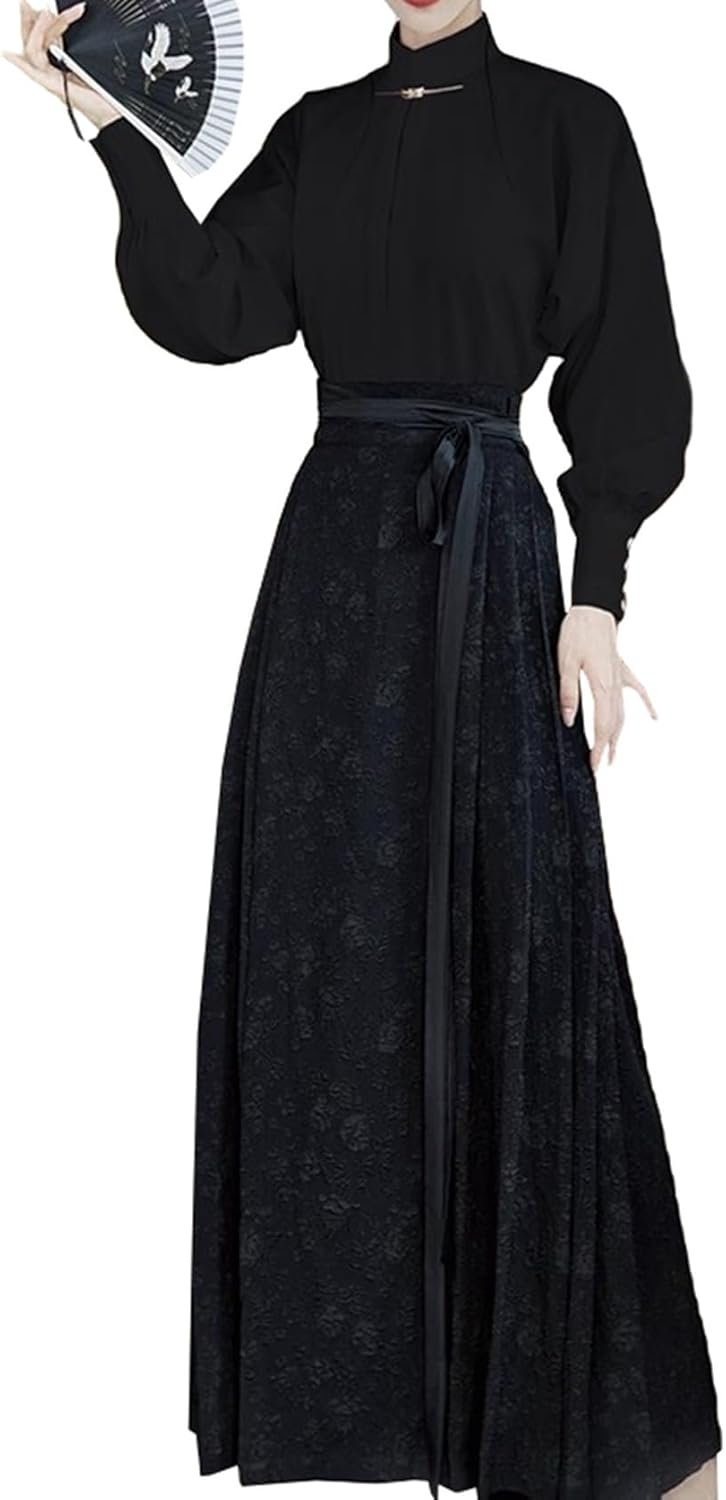 レディース スコート背広 上下 2点書き割り 中華風 セットアップ 歳月 S～XL 漢服 民族風 唐装 今めかしい 好いたらしいめ 長袖 ロング丈 瀬戸もの服 ?面スコート cosplay 亭主もち プルオーバー\u0026ラッ