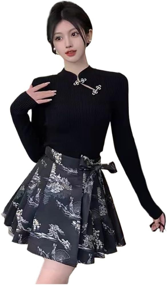 セットアップ レディース 長袖 トップス プリーツスカート かわいい 2点セット エレガント おしゃれ 優雅 中華風 チャイナ服 おしゃれ 春秋｜Libre777