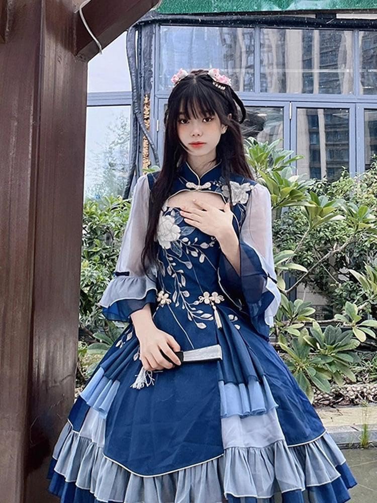 ワンピースブルー 中華風 漢要素 プリンセススカート かわいい 日系ドレス 服 Lolita スカート 衣装 ジャンパースカート 洋服 コスプレcosplay lolita プリンセス アニメ 可愛い｜Libre777