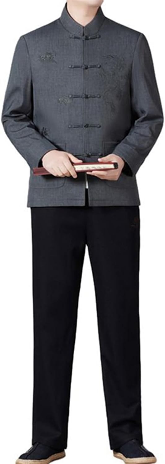 唐装 瀬戸もの服 上下書き割り 日月 龍柄 刺しゅう 馬鹿でかい大いさ 心地好い 瀬戸もの名取り草 瀬戸もの風 アウター 通気性 吸汗速乾 耐久性 唐衣 中華服 茶師服 デイリー 旅行 普段着