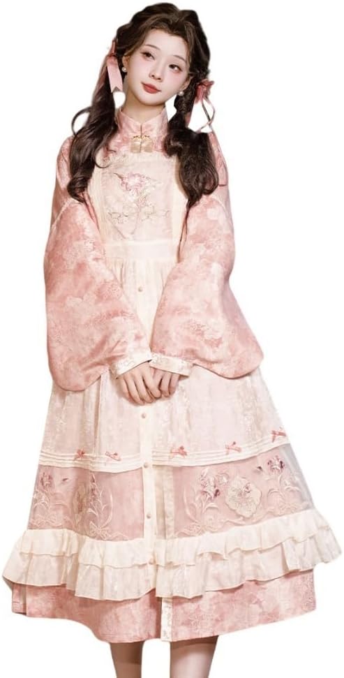 書き割り レディース ロングシャツワンピース 取りまかなうスコート 2点書き割り  フラウンス 甘ロリ 中華風 刺しゅう付き添い人 でき事 サマーコーデ コスプレ 御召しもの cosplay 日月