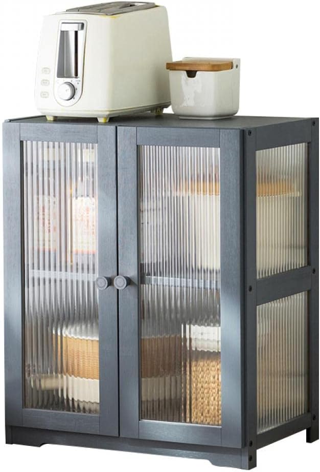 キッチンキャビネット 食器棚 チェスト収納ラック 扉付き 竹製 幅42/52cm 2段 机上ラック カウンター上ラック キッチン収納 見える収納 小物入れ 調味料収納 台所収納 ディスプレイラック 組|Libre777