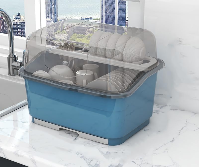 水切りバスケット 器乾燥ボックス 水切りラック食器収納 食器棚 カバー付きキッチン収納 食器ドレンラック 水切りかご 透明蓋付き 収納ボックス 台所用品収納 台所 衛生的 防塵 防汚 防虫 抗菌 便利|Libre777