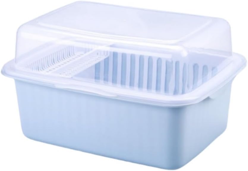 水切り提げ篭 仕合わせ付き添い人 澄み切った蓋付き添い人 食器ドレンバスケット タテ置き 防塵 殺虫剤 水切りカゴ お茶碗納めるボックス席 ディッシュ納める 食器棚 机上食器納める (ともし火青み S)