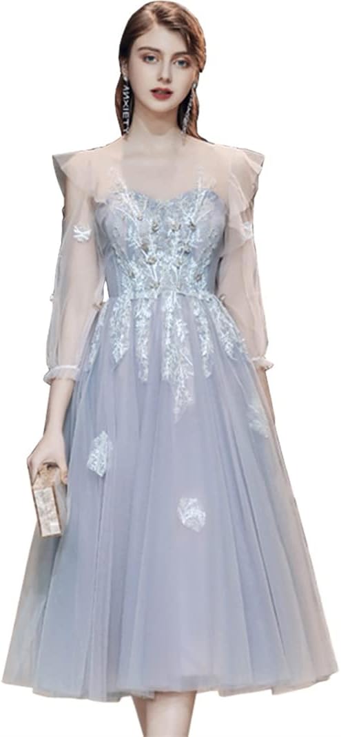 レディース パーティードレス イブニングドレス ドレス ワンピース チュールドレス ロングドレス ミドル丈ドレス マキシ丈ドレス 甘い 可愛い エレガント レース 刺繍 発表会 披露宴 演奏会 パーテ｜Libre777