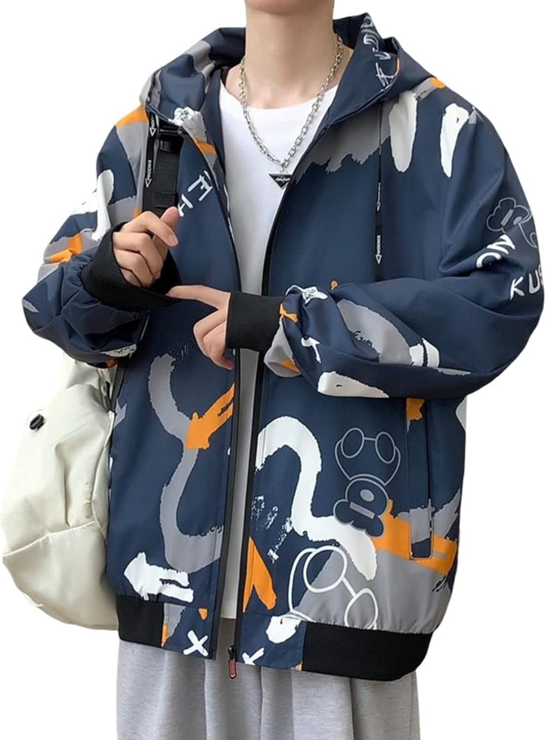 アウター　春秋　メンズ　ジャケット　フード付き　防風　薄手　ストレッチ　ショート丈　ファスナー　総柄　おしゃれ　かっこいい　着回し　アウトドア　通学　コート　大きいサイズ｜Libre777