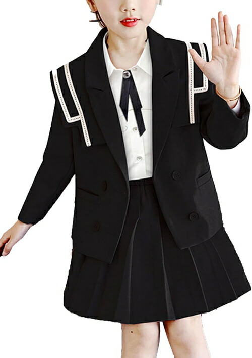 入学式 卒園式 スーツ 女の子 3点セット ジャケット シャツ ネクタイ スカート 子供服 無地 小学校 フォーマル 女の子 フォーマルスーツ ジュニア服 ガールズ 學院風 七五三 発表会 キッズ 入
