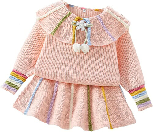 セーター キッズ 上下セット ニットセーター フリーツスカート 女の子 長袖 プルオーバー トップス ミニスカート 2点セット 秋冬 可愛い 子供服 ジュニア おしゃれ 学院風 フォーマル 普段着 発