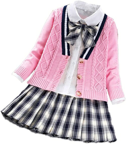 卒業式 スーツ 女の子 3点セット フォーマルスーツ 子供スーツ キッズスーツ 子供服 中学生 高校生 春服 ブラウス スカート リボン 春服 女児 韓国風 jk制服 子供服 春秋 洋風 セーター カ｜Libre777