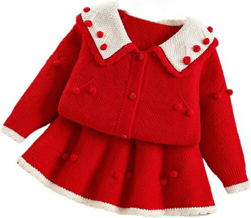 セットアップ 2点セット ニット スカート キッズ 子供服 ベビー 女の子 トップス ボトムス 長袖 フリル セーター 膝上丈 ミディアム丈 プリーツスカート リブ 無地 単色 上下セット おしゃれ