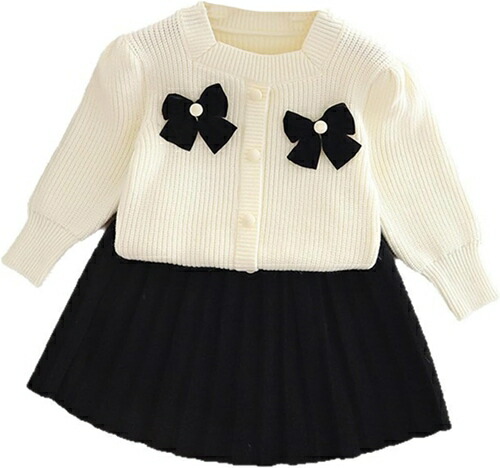 子供服 ベビー服 女の子 上下セット セーター+スカート 2点セット 膝上丈 ニットスーツ 秋冬 長袖 トップス プルオーバー ニットセーター プリーツスカート 柔らかい カジュアル おしゃれ シンプ